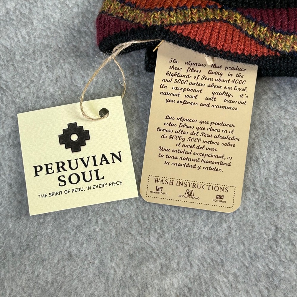 Peruvian Alpaca Wool Beanie Scarf 2 in 1 Knit Black Sky Cabincore Peruvian Soul - Picture 9 of 14